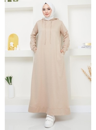 Beige - Modest Dress - Hafsa Mina