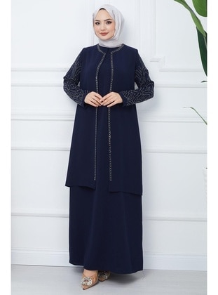 Navy Blue - Modest Dress - Hafsa Mina