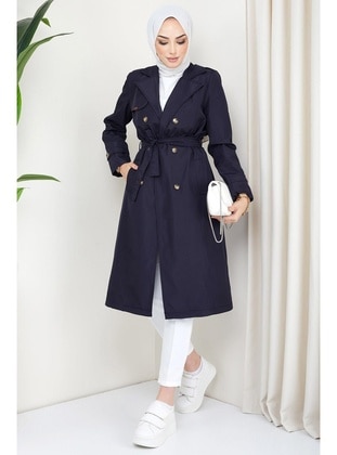 Navy Blue - Trench Coat - Hafsa Mina