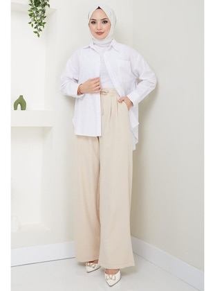 Beige - Pants - Hafsa Mina