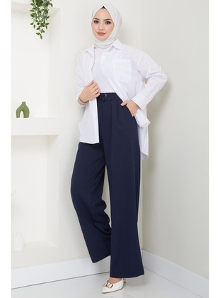 Navy Blue - Pants - Hafsa Mina