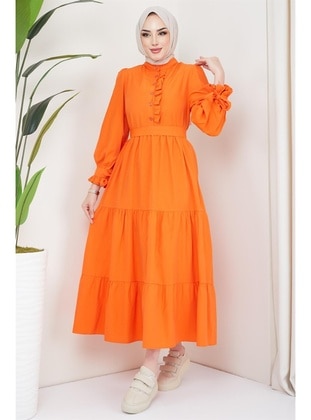 Orange - Modest Dress - Hafsa Mina