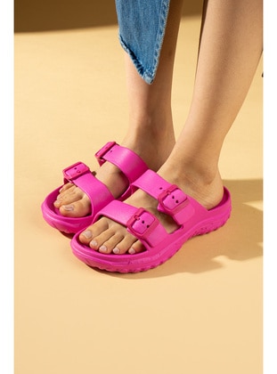 Black - Flat Slippers - Sandal - Pembe Potin