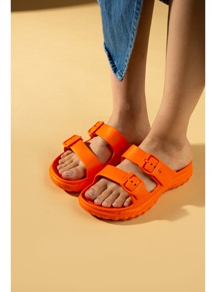 Orange - Flat Slippers - Sandal - Pembe Potin