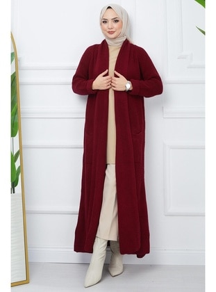 Burgundy - Knit Cardigan - Hafsa Mina