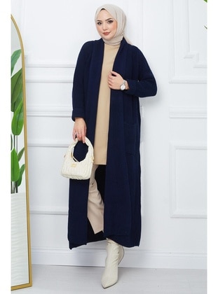 Navy Blue - Knit Cardigan - Hafsa Mina