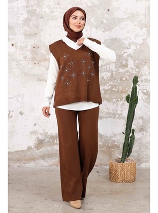 Brown - Knit Suits - Bestenur