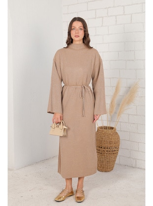 Beige - Modest Dress - Melike Tatar