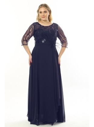 Navy Blue - Plus Size Evening Dress - Ladies First