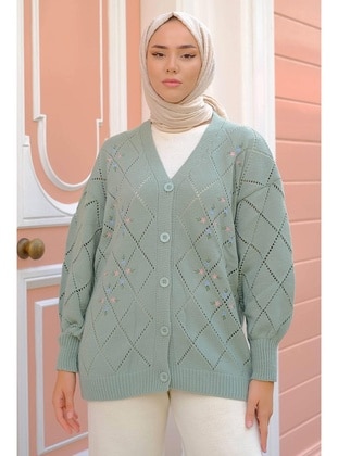 Mint Green - Knit Cardigan - Hafsa Mina