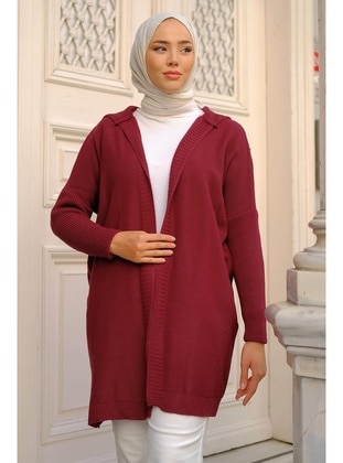 Burgundy - Knit Cardigan - Hafsa Mina