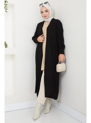 Black - Knit Cardigan - Hafsa Mina