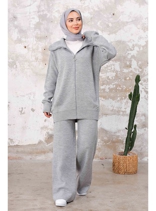 Grey - Knit Suits - Bestenur