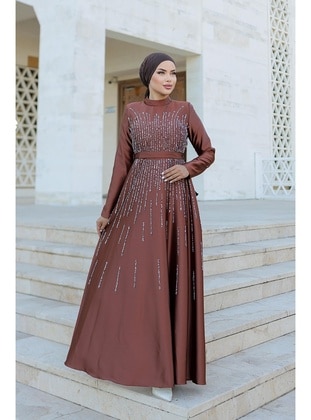 Brown - Modest Evening Dress - Hakimoda