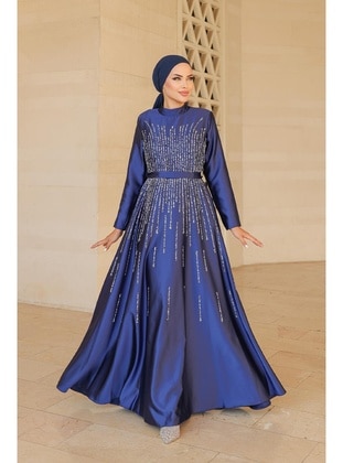 Navy Blue - Modest Evening Dress - Hakimoda