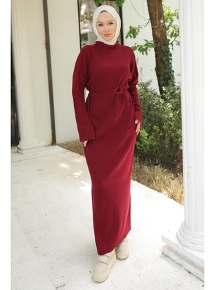 Burgundy - Modest Dress - Hafsa Mina