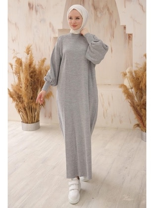 Grey - Modest Dress - Hafsa Mina