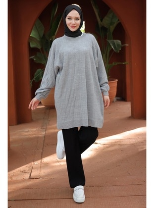 Grey - Knit Tunics - Hafsa Mina