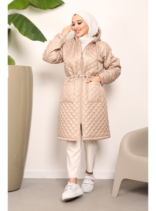 Beige - Fully Lined - Plus Size Puffer Jacket - İmaj Butik