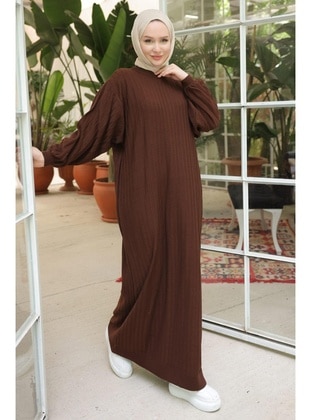 Brown - Modest Dress - Hafsa Mina