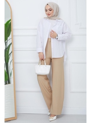 Beige - Pants - Hafsa Mina