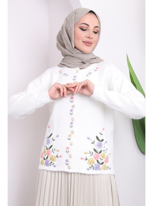 Ecru - Knit Cardigan - İmaj Butik