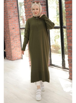 Khaki - Knit Tunics - Hafsa Mina