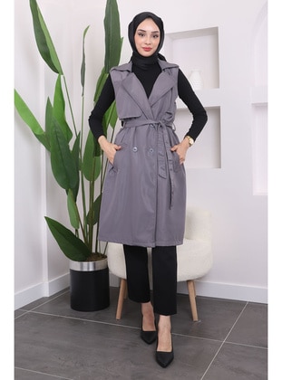 Grey - Fully Lined - Vest - İmaj Butik