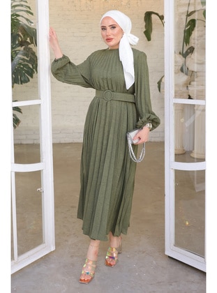 Khaki - Unlined - Modest Dress - İmaj Butik