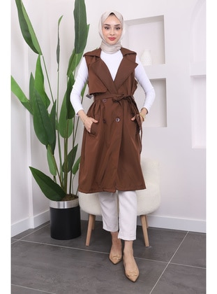 Brown - Fully Lined - Vest - İmaj Butik