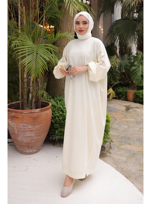 Cream - Unlined - Modest Dress - İmaj Butik