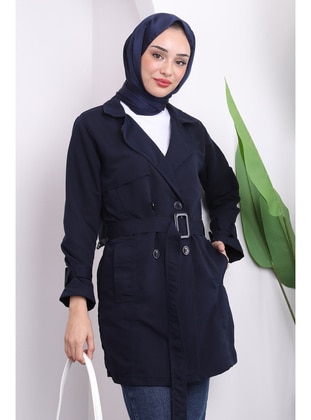 Navy Blue - Unlined - Trench Coat - İmaj Butik