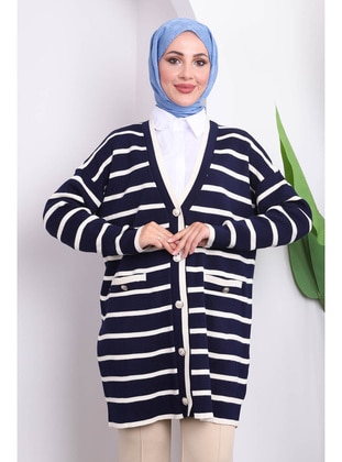 Navy Blue - Knit Cardigan - İmaj Butik