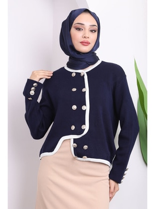 Navy Blue - Knit Cardigan - İmaj Butik