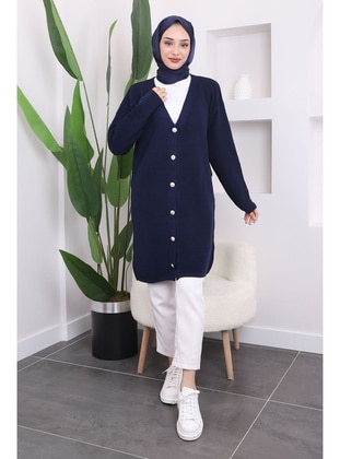 Navy Blue - Knit Cardigan - İmaj Butik