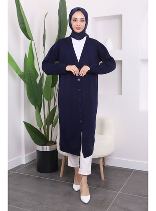 Navy Blue - Knit Cardigan - İmaj Butik