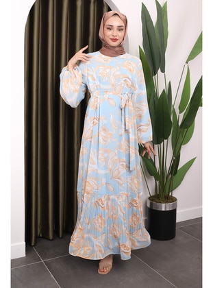 Blue - Fully Lined - Modest Dress - İmaj Butik