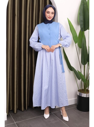 Blue - Unlined - Modest Dress - İmaj Butik