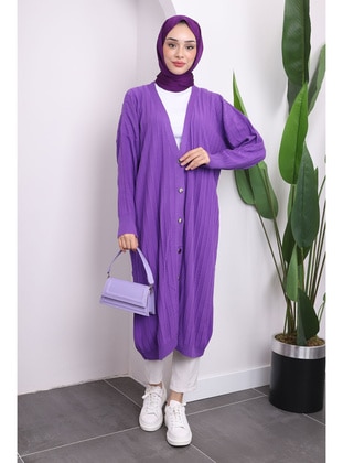 Purple - Knit Cardigan - İmaj Butik