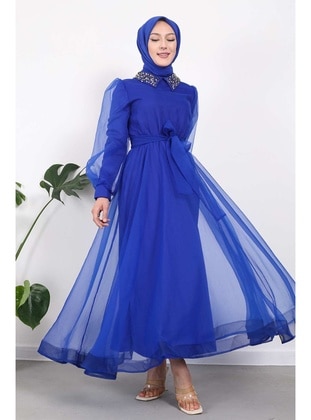 Saxe Blue - Fully Lined - Modest Evening Dress - İmaj Butik