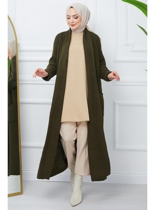 Khaki - Knit Cardigan - Hafsa Mina