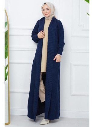 Navy Blue - Knit Cardigan - Hafsa Mina