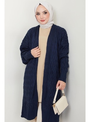 Navy Blue - Knit Cardigan - Hafsa Mina