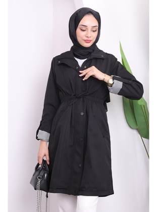 Black - Fully Lined - Trench Coat - İmaj Butik