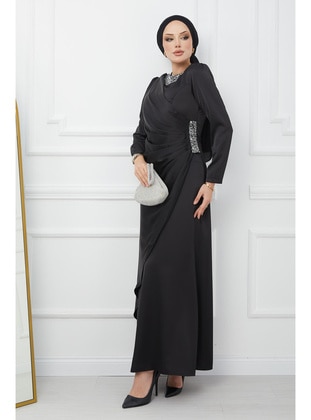 Black - Fully Lined - Modest Evening Dress - İmaj Butik