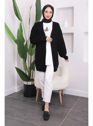 Black - Knit Cardigan - İmaj Butik