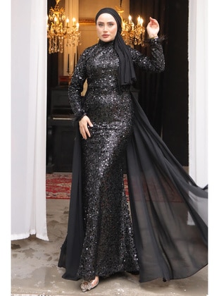 Black - Fully Lined - Modest Evening Dress - İmaj Butik