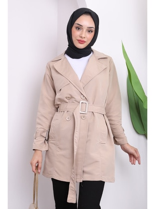 Stone Color - Unlined - Trench Coat - İmaj Butik