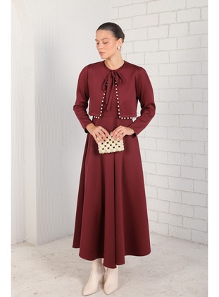 Burgundy - Modest Dress - Melike Tatar