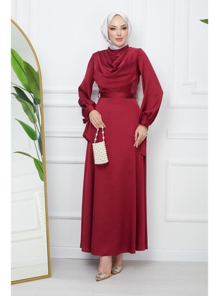 Burgundy - Unlined - Modest Evening Dress - İmaj Butik